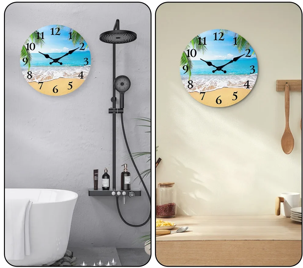 Relógio Praia Tropical em Madeira Natural para decoração moderna