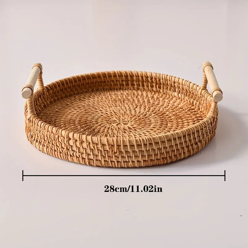 Bandeja de Servir Premium em Rattan Natural para Pequeno Almoço e Decoração