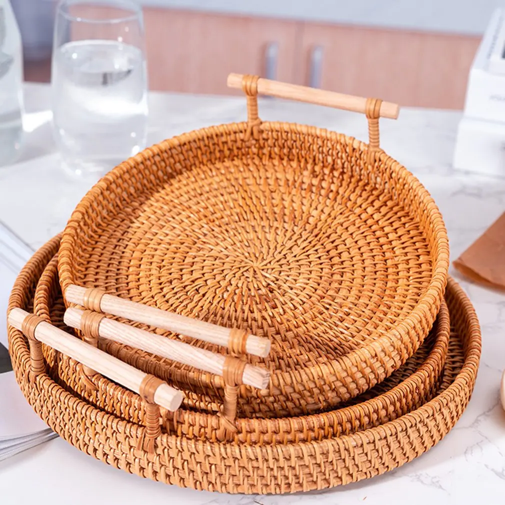 Bandeja de Servir Premium em Rattan Natural para Pequeno Almoço e Decoração