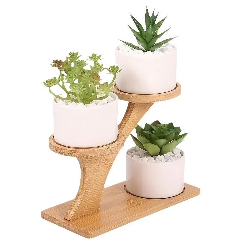 Suporte Decorativo de Bambu para Plantas e Vasos – 2 Níveis