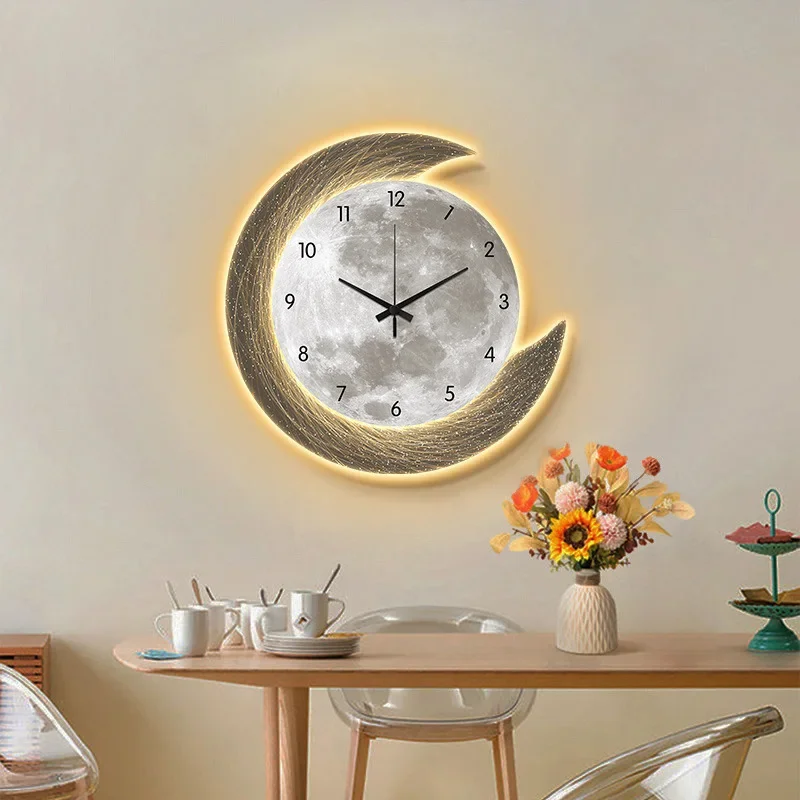 Relógio de Parede LED Lua Premium com Iluminação Ambiente