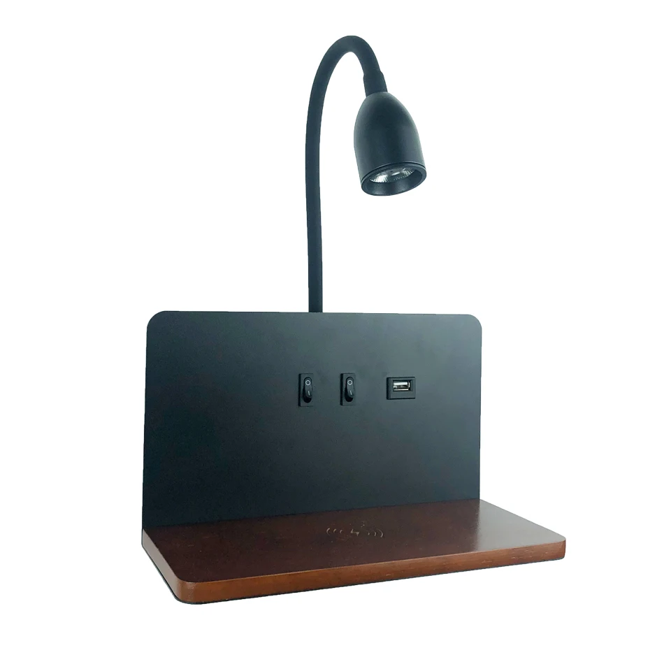 Luminária LED de Parede com Carregamento Sem Fios e Prateleira Integrada