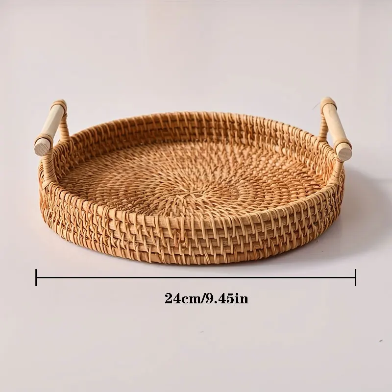 Bandeja de Servir Premium em Rattan Natural para Pequeno Almoço e Decoração
