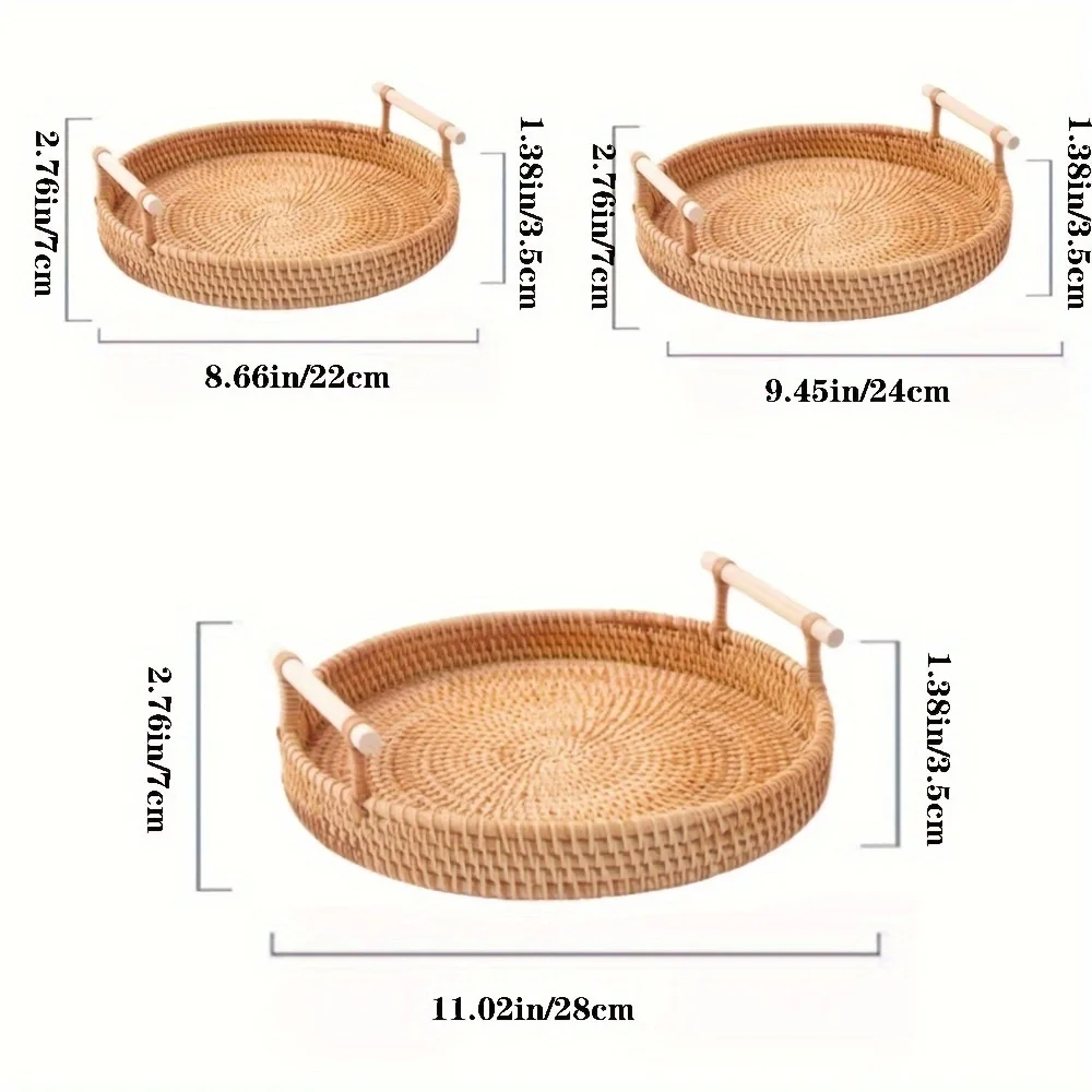 Bandeja de Servir Premium em Rattan Natural para Pequeno Almoço e Decoração