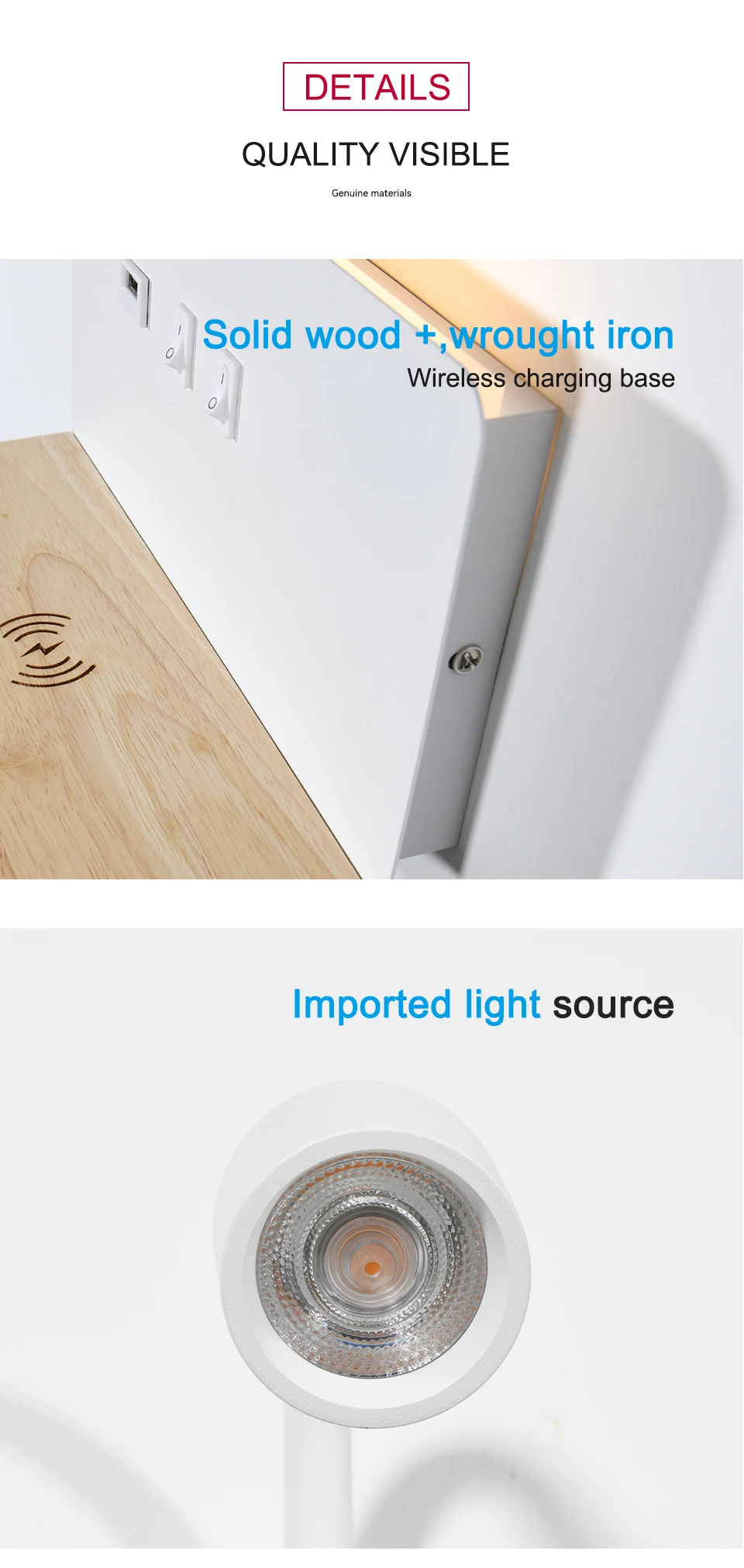 Luminária LED de Parede com Carregamento Sem Fios e Prateleira Integrada