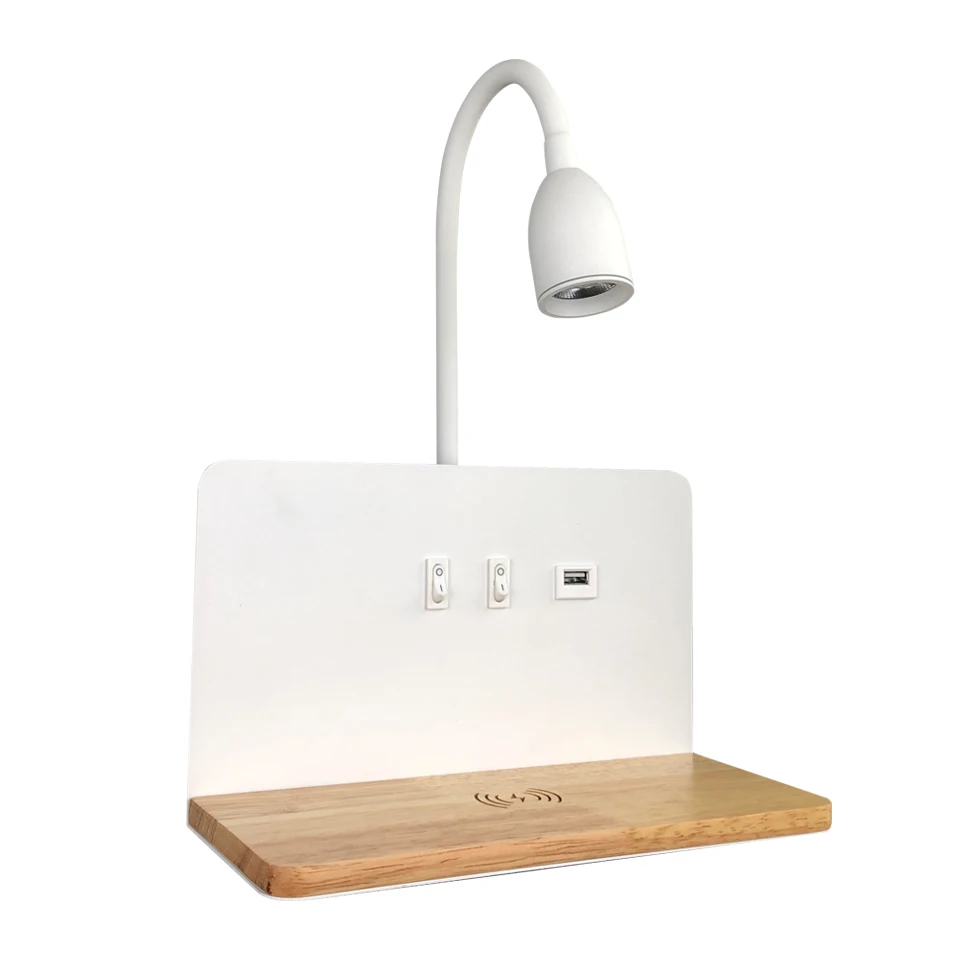 Luminária LED de Parede com Carregamento Sem Fios e Prateleira Integrada