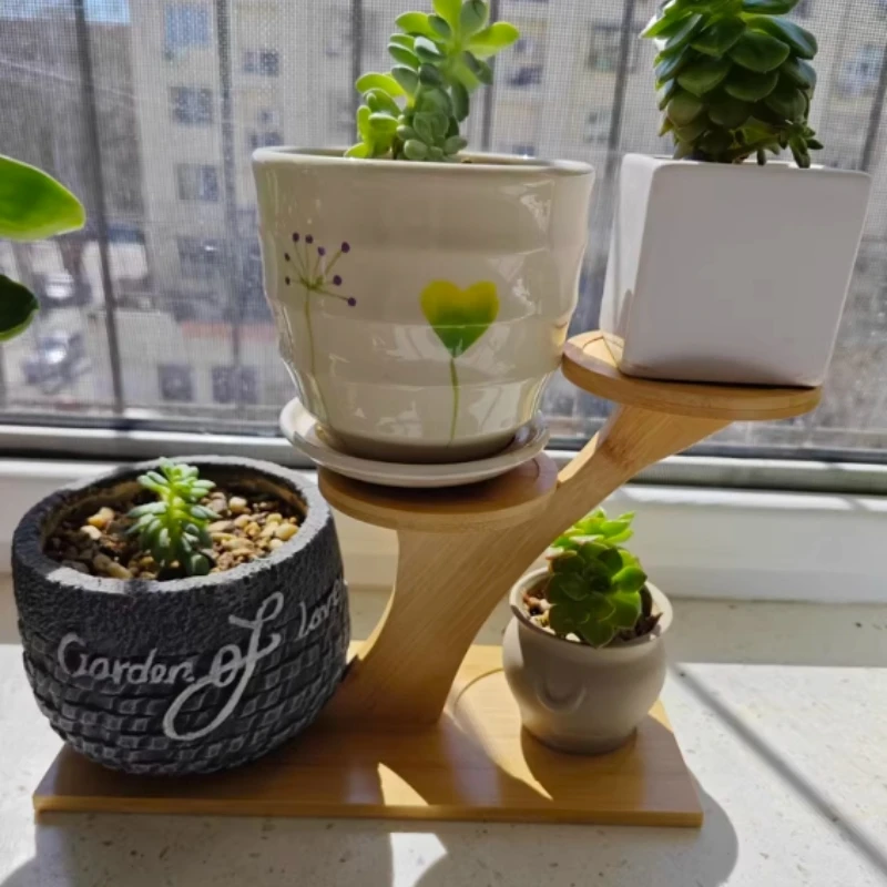 Suporte Decorativo de Bambu para Plantas e Vasos – 2 Níveis