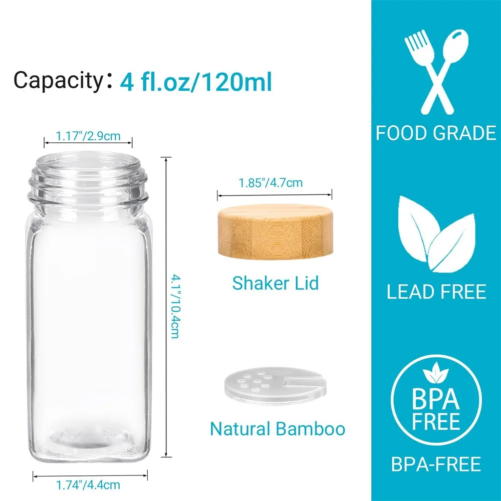 Conjunto Premium 12 Frascos para Especiarias com Tampa de Bambu e Etiquetas