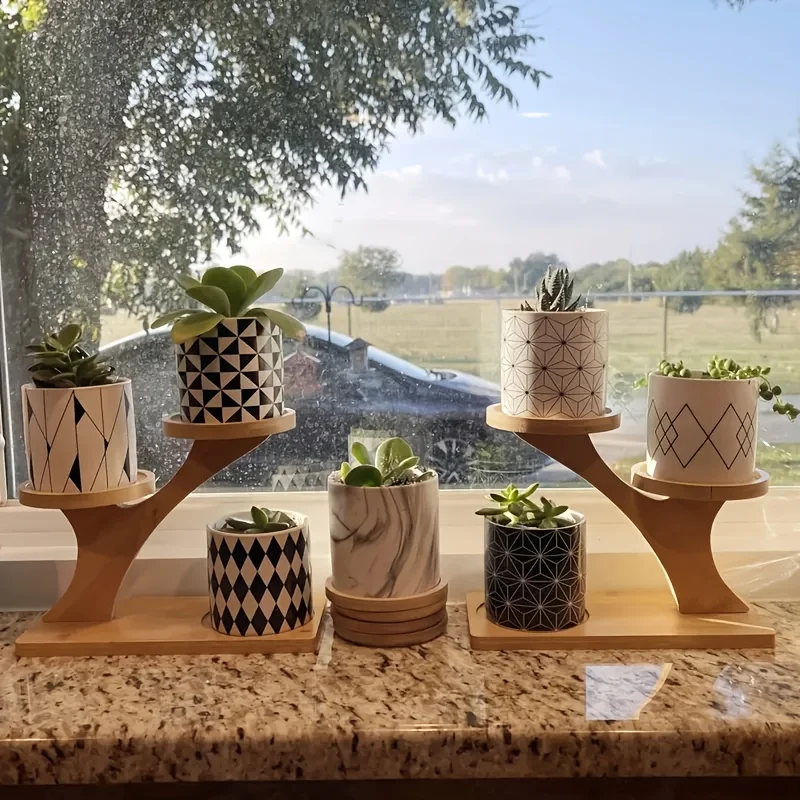 Suporte Decorativo de Bambu para Plantas e Vasos – 2 Níveis