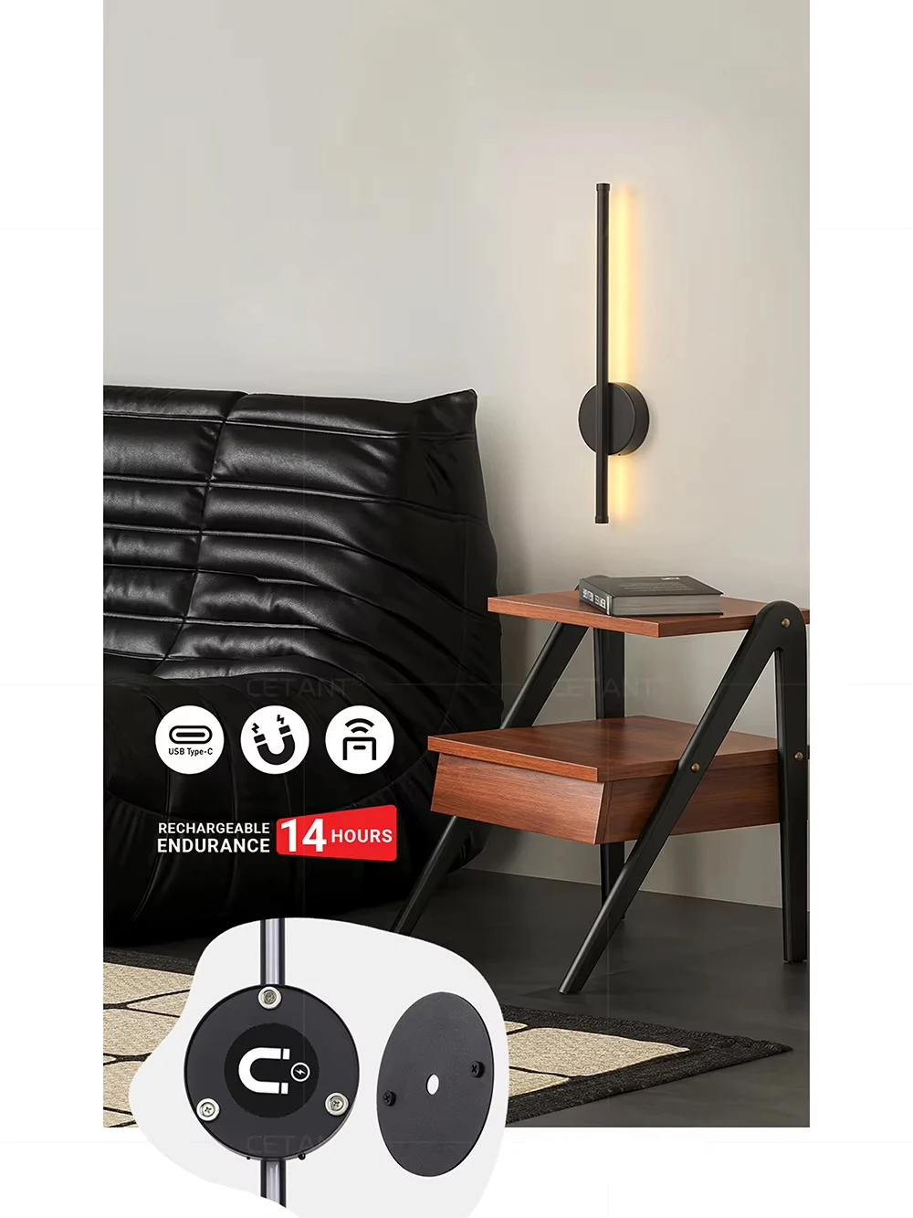 Luminária LED Magnética Recarregável 50cm com Controlo Remoto e Intensidade Regulável