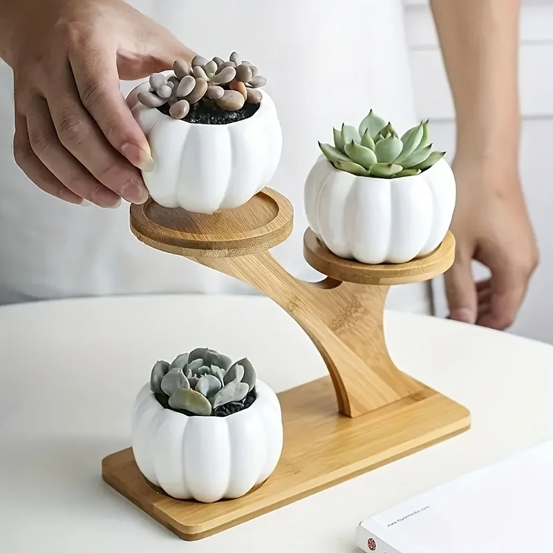 Suporte Decorativo de Bambu para Plantas e Vasos – 2 Níveis