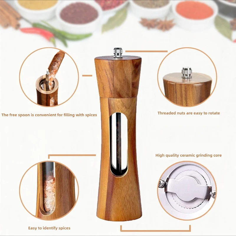 Conjunto Premium de Moinhos para Sal e Pimenta em Madeira Natural com Ajuste de Granulometria - Image 5