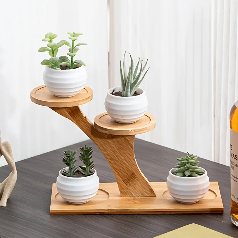 Suporte Decorativo de Bambu para Plantas e Vasos – 2 Níveis
