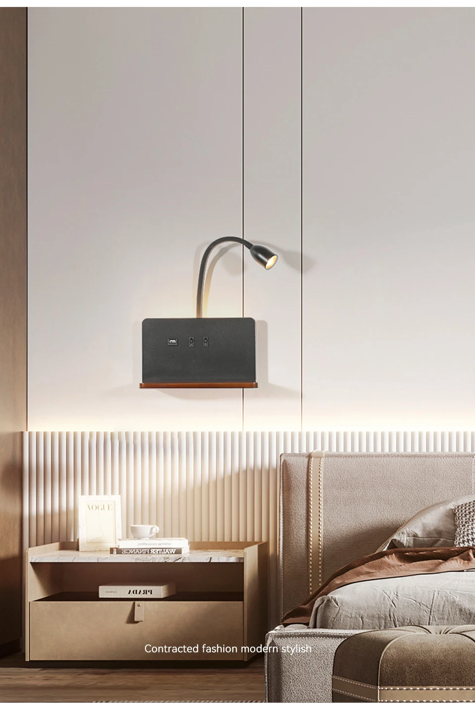 Luminária LED de Parede com Carregamento Sem Fios e Prateleira Integrada