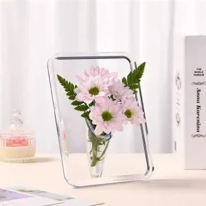Vaso decorativo transparente em acrílico com flores
