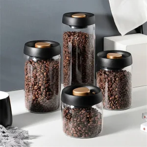 frasco hermético para café em vidro com tampa a vácuo para cozinha organizada