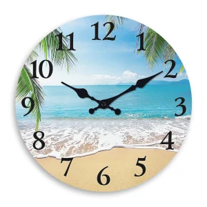 Relógio Praia Tropical em Madeira Natural para decoração moderna