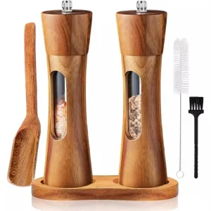 Conjunto premium de moinhos para sal e pimenta em madeira natural com moagem ajustável