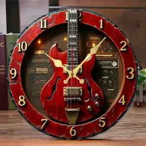 Relógio Guitarra Vintage Silencioso para decoração musical moderna