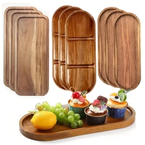 bandeja de madeira para frutas e aperitivos em mesa decorativa