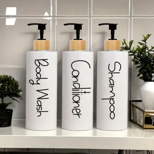 Dispensador de sabão casa de banho 3 peças 500ml para shampoo, condicionador e body wash
