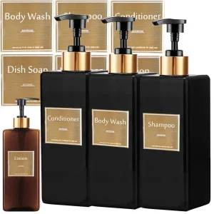 Conjunto premium de dispensadores recarregáveis para shampoo condicionador e sabonete líquido